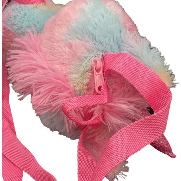 Plush Unicorn Backpack With Pink Straps Rainbow Pastel zipper Closure - Picture 7 of 8